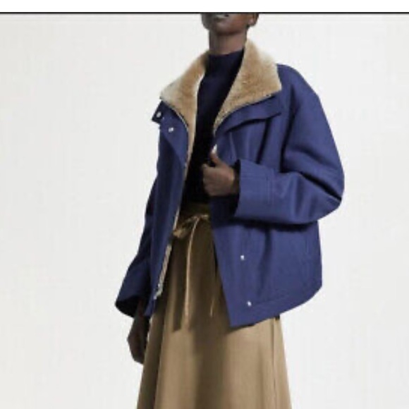 NWT!!! Theory utility outerwear navy ocean REAL shearling lamb fur - Picture 4 of 13